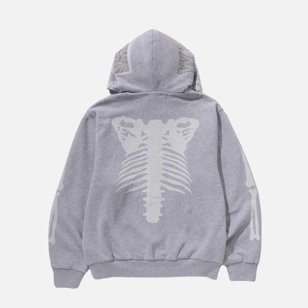 SKELETON SHARK HEAVY WASHED CROPPED FIT FULL ZIP HOODIE - GREY - Image 3