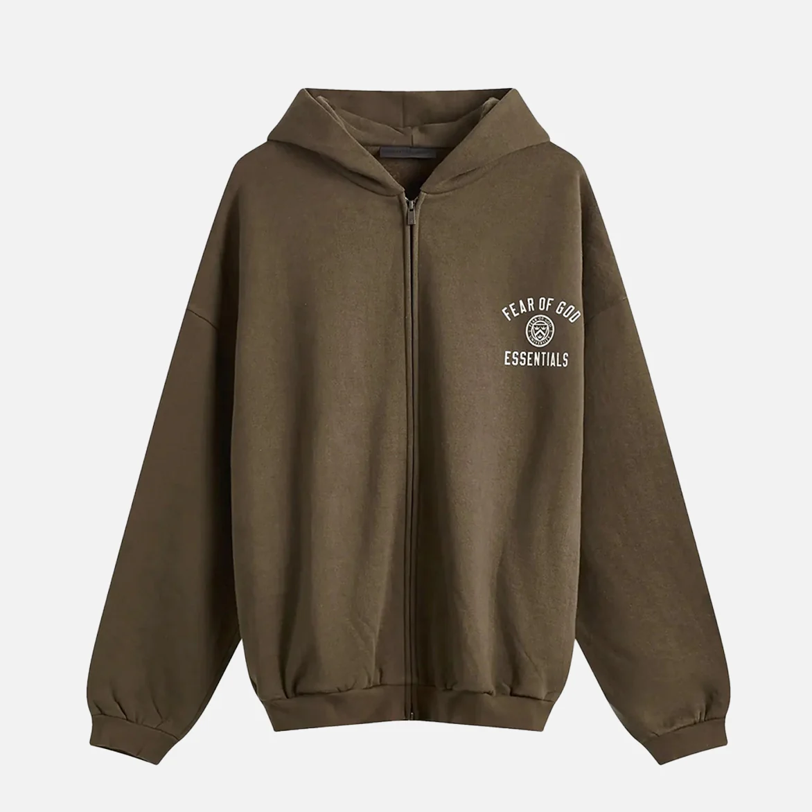 ESSENTIALS HEAVY FLEECE FULLZIP HOODIE - BROWN