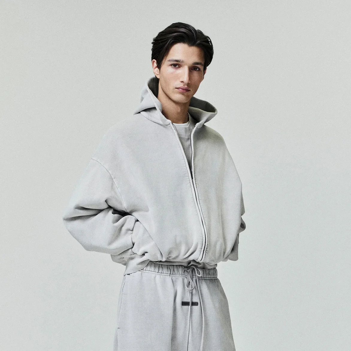 EMBROIDERED CLASSIC FULL ZIP HOODIE - SMOKE GREY - Image 4