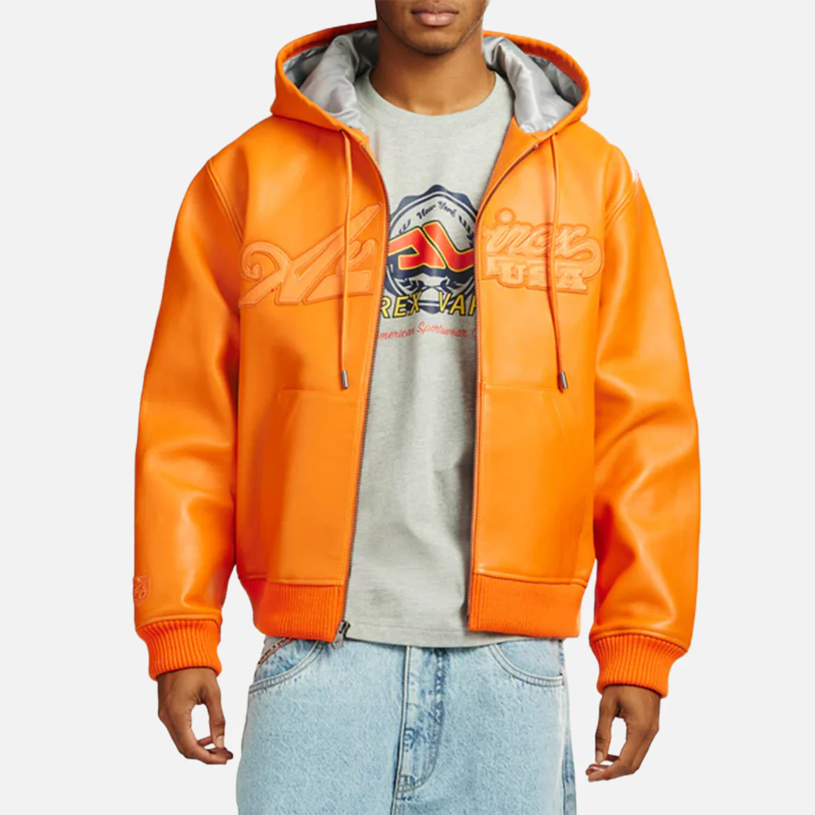 SCRIPT NAPPA LEATHER HOODIE - HAZARD ORANGE - Image 3