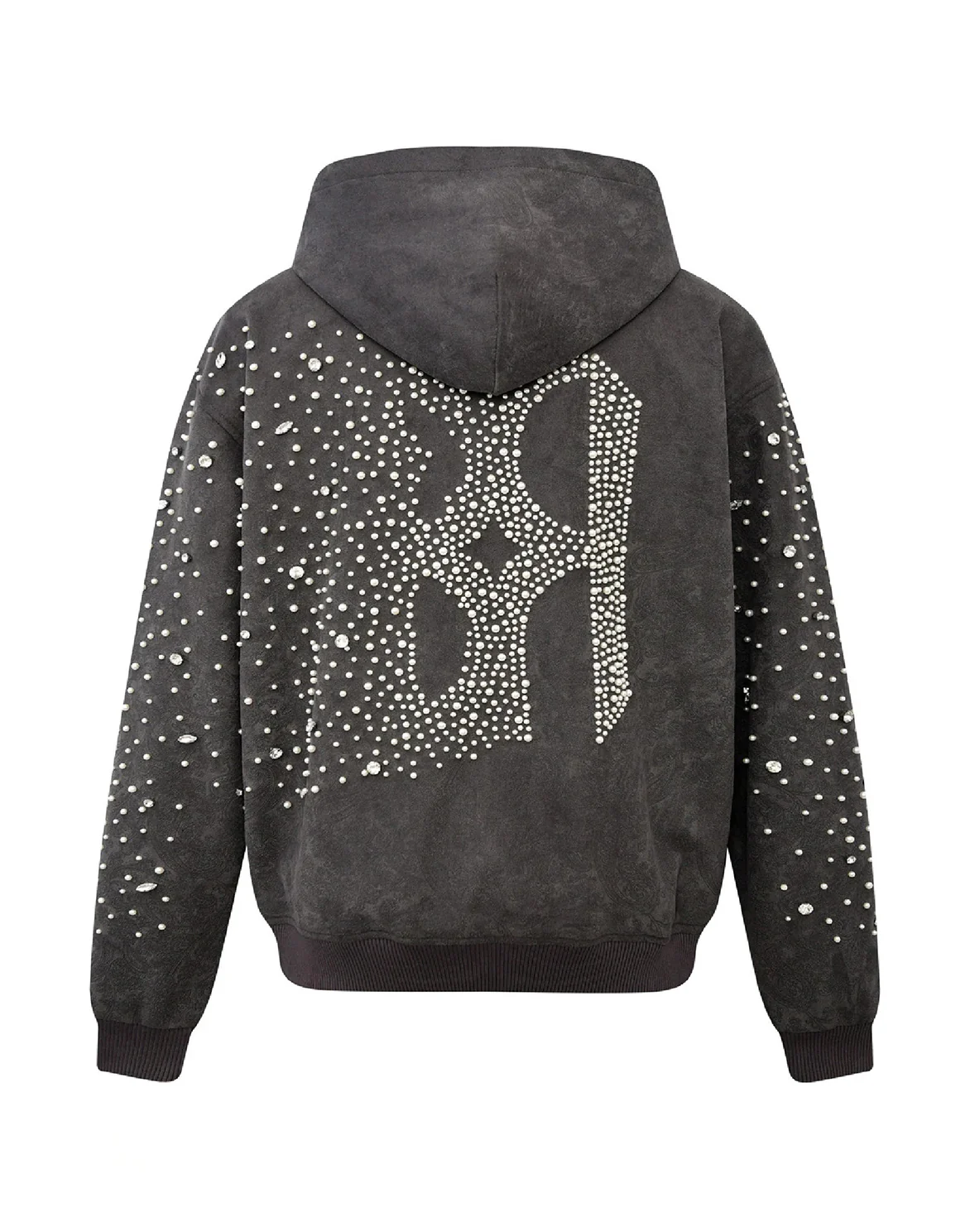 CASHEW BLOSSOM PEARL ZIPPER HOODIE - BLACK - Image 2