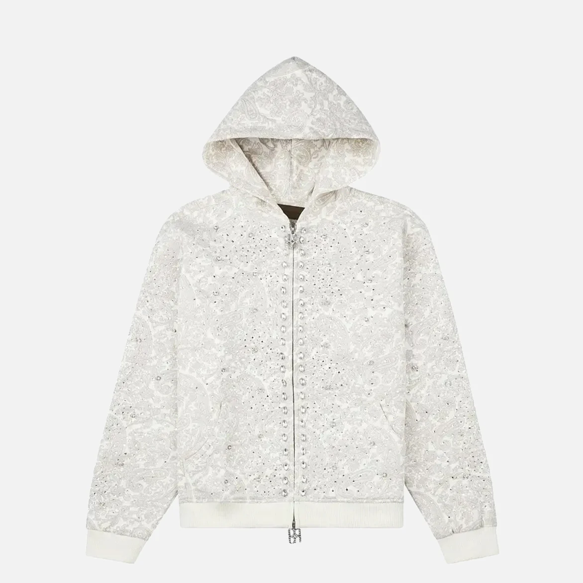 CASHEW BLOSSOM PEARL ZIPPER HOODIE - WHITE