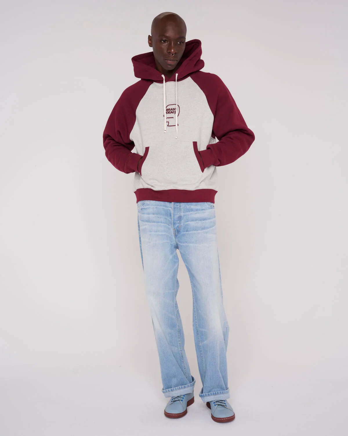 FLEECE LOGO HEAD RAGLAN HOODIE - OATMEAL MAROON - Image 6