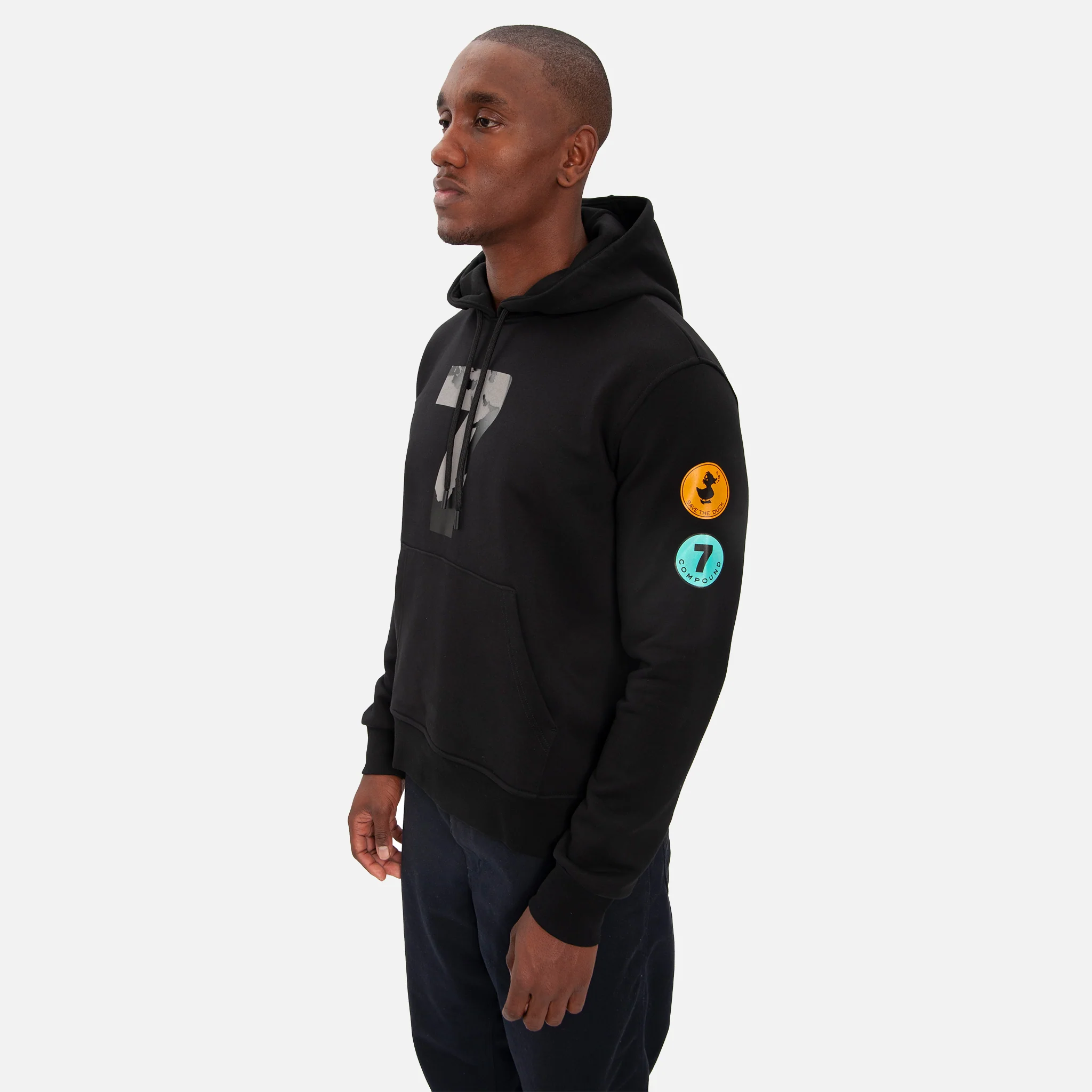COMPOUND X SAVE THE DUCK "7" HOODIE - BLACK / GREY - Image 5