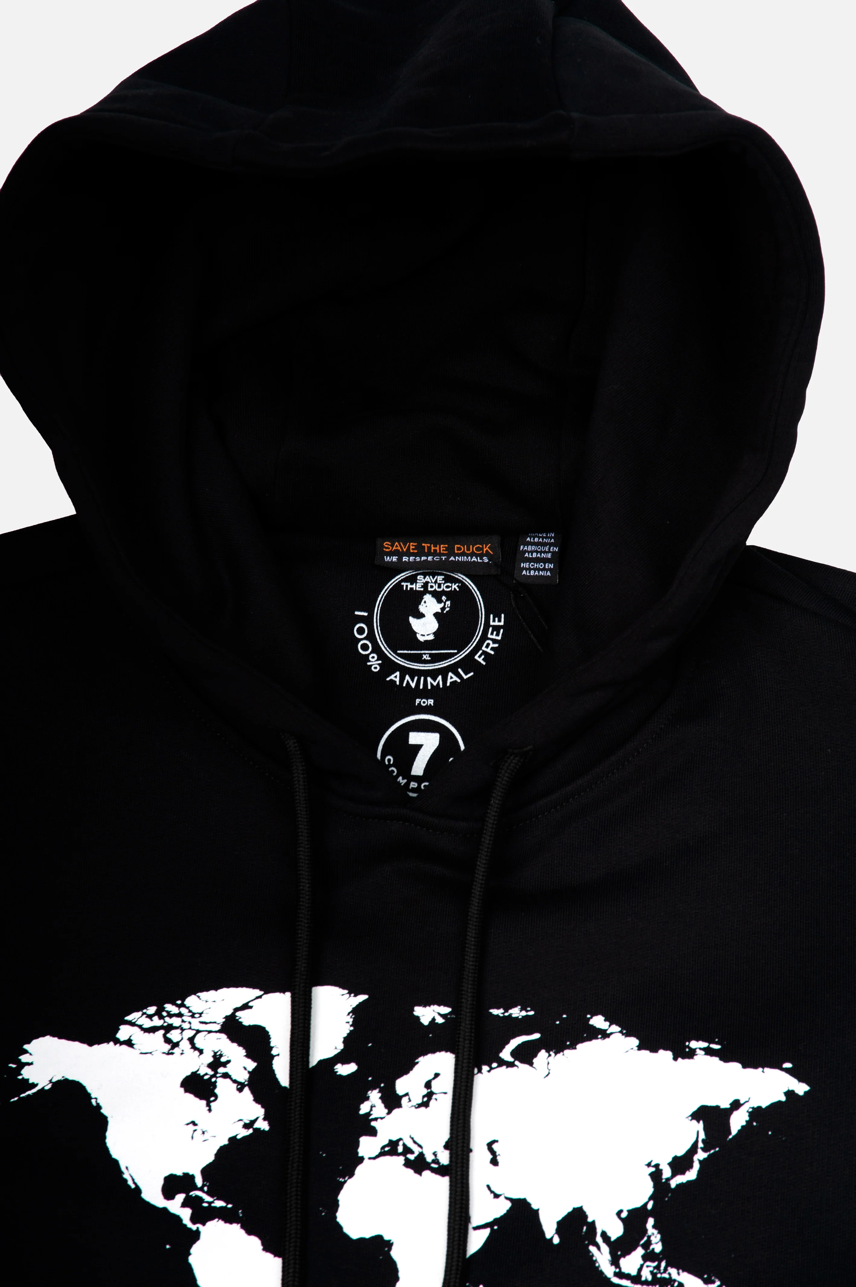 COMPOUND X SAVE THE DUCK "7 CONTINENTS" HOODIE - BLACK / WHITE - Image 4