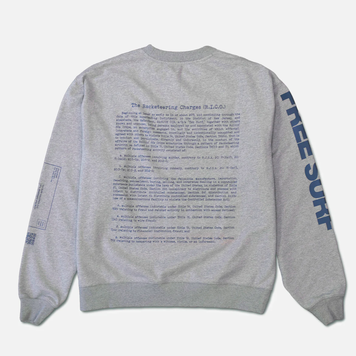 Corner Store x Tsu Surf x 1000WORD$ "FREE SURF" CREW - HEATHER GREY - Image 2