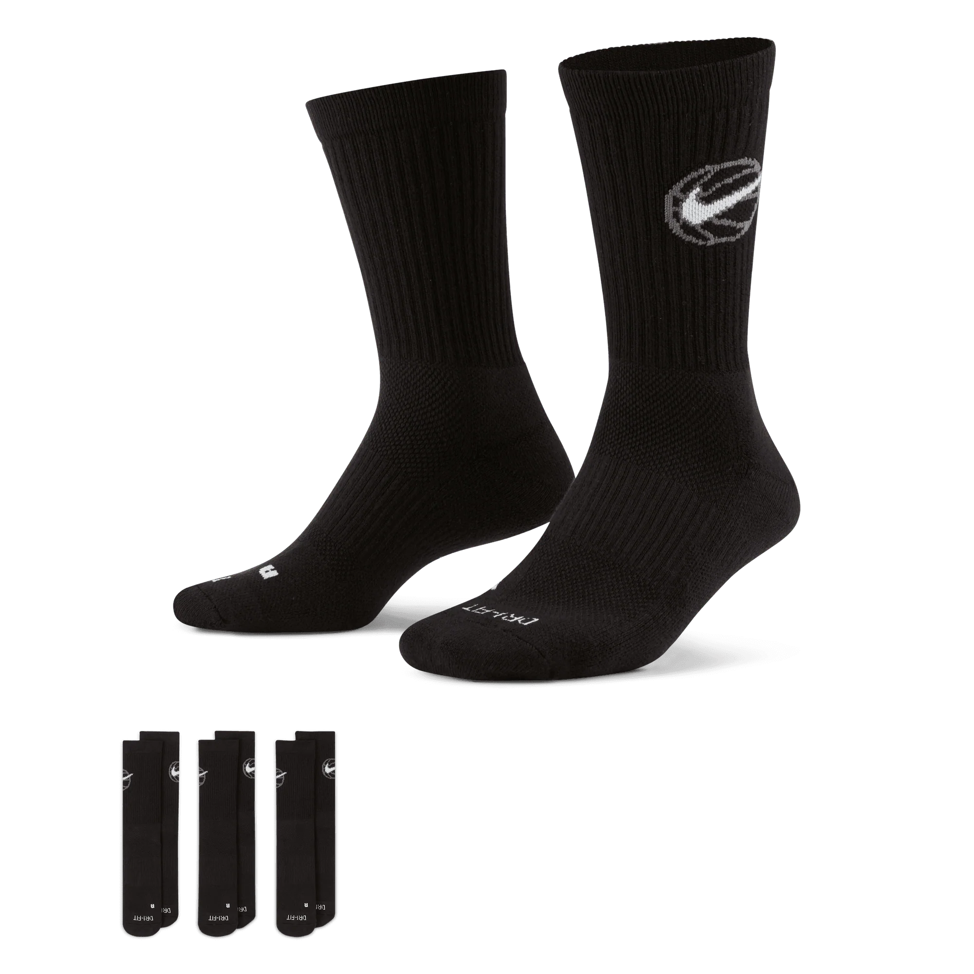 EVERYDAY CREW BASKETBALL SOCKS (3 PACK) - BLACK