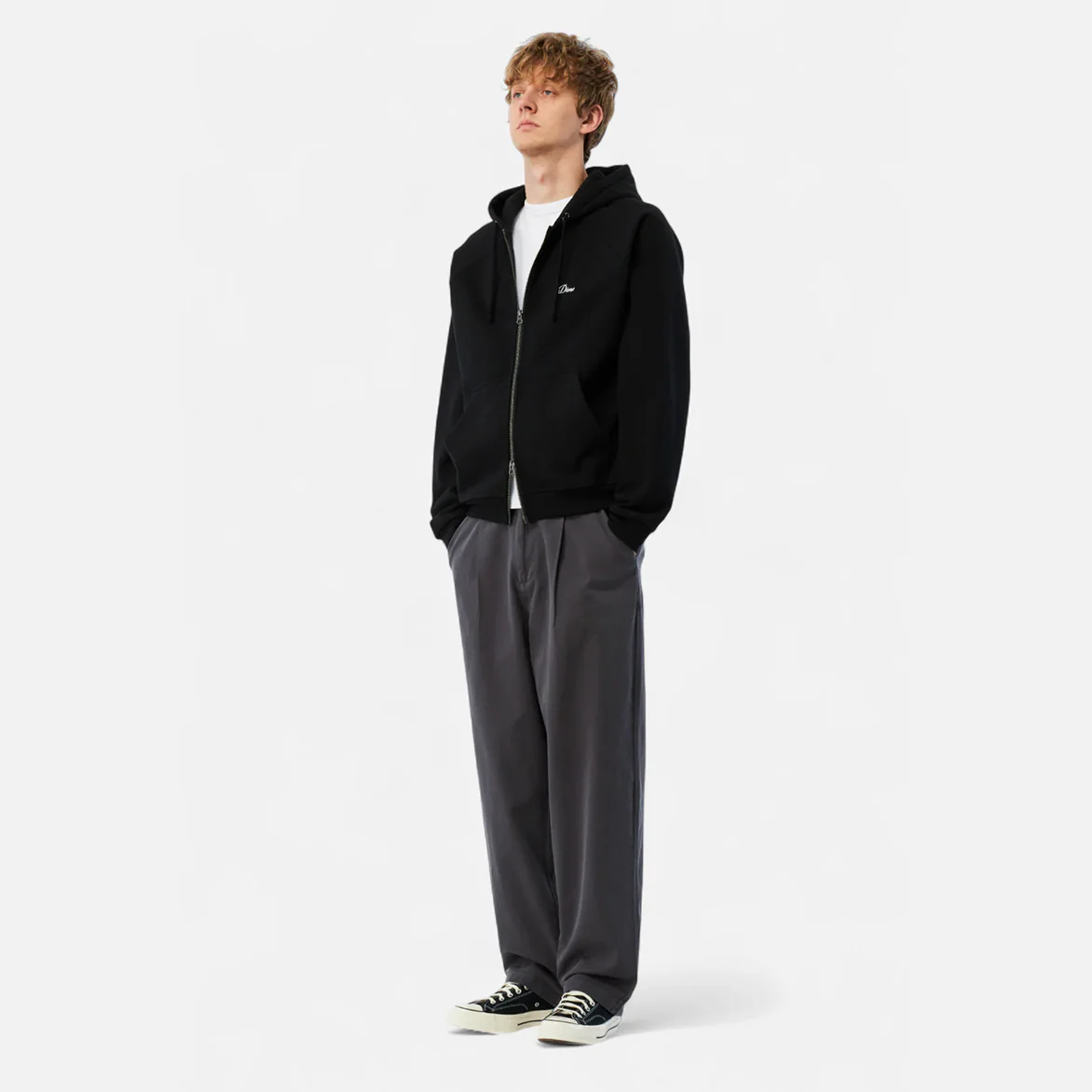 CURSIVE SMALL LOGO ZIP HOODIE - BLACK - Image 2