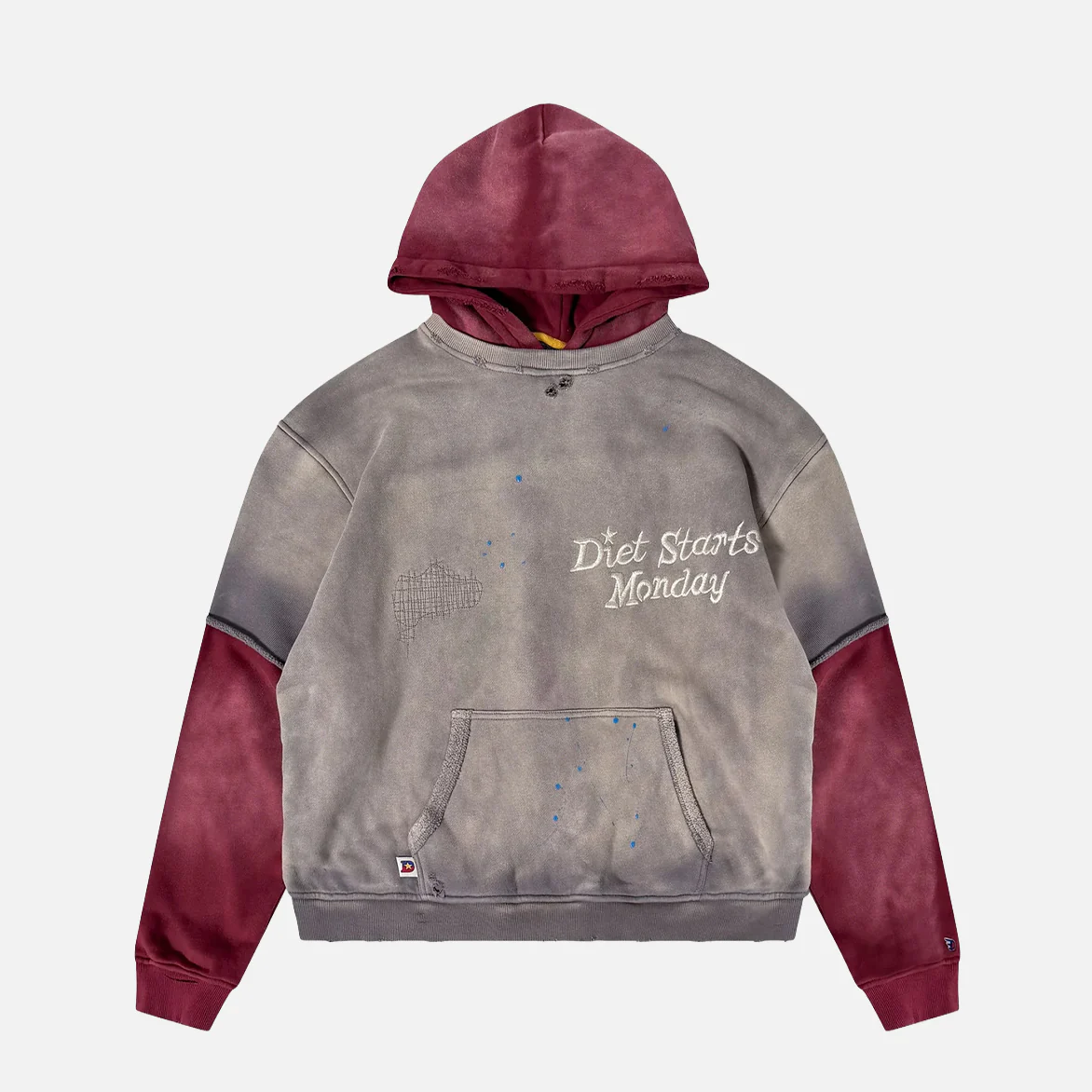 DSM DOUBLE LAYER HOODIE - WASHED BLACK / MAROON