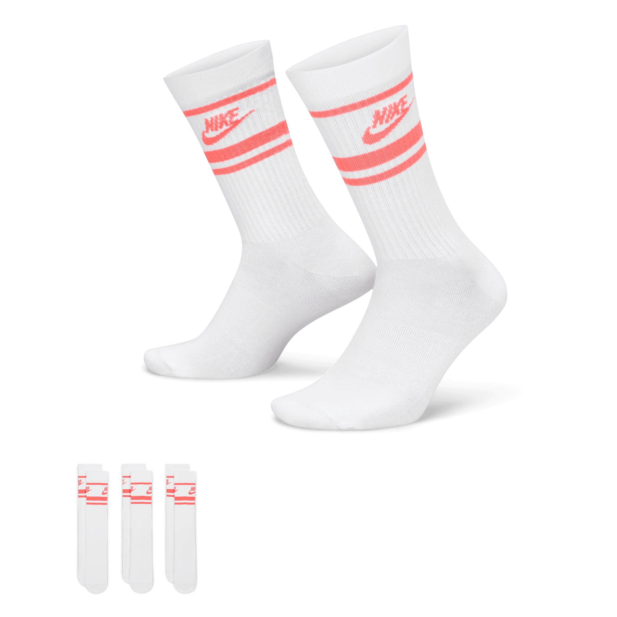 EVERYDAY ESSENTIAL SOCKS (3 PACK) - WHITE / HOT PUNCH