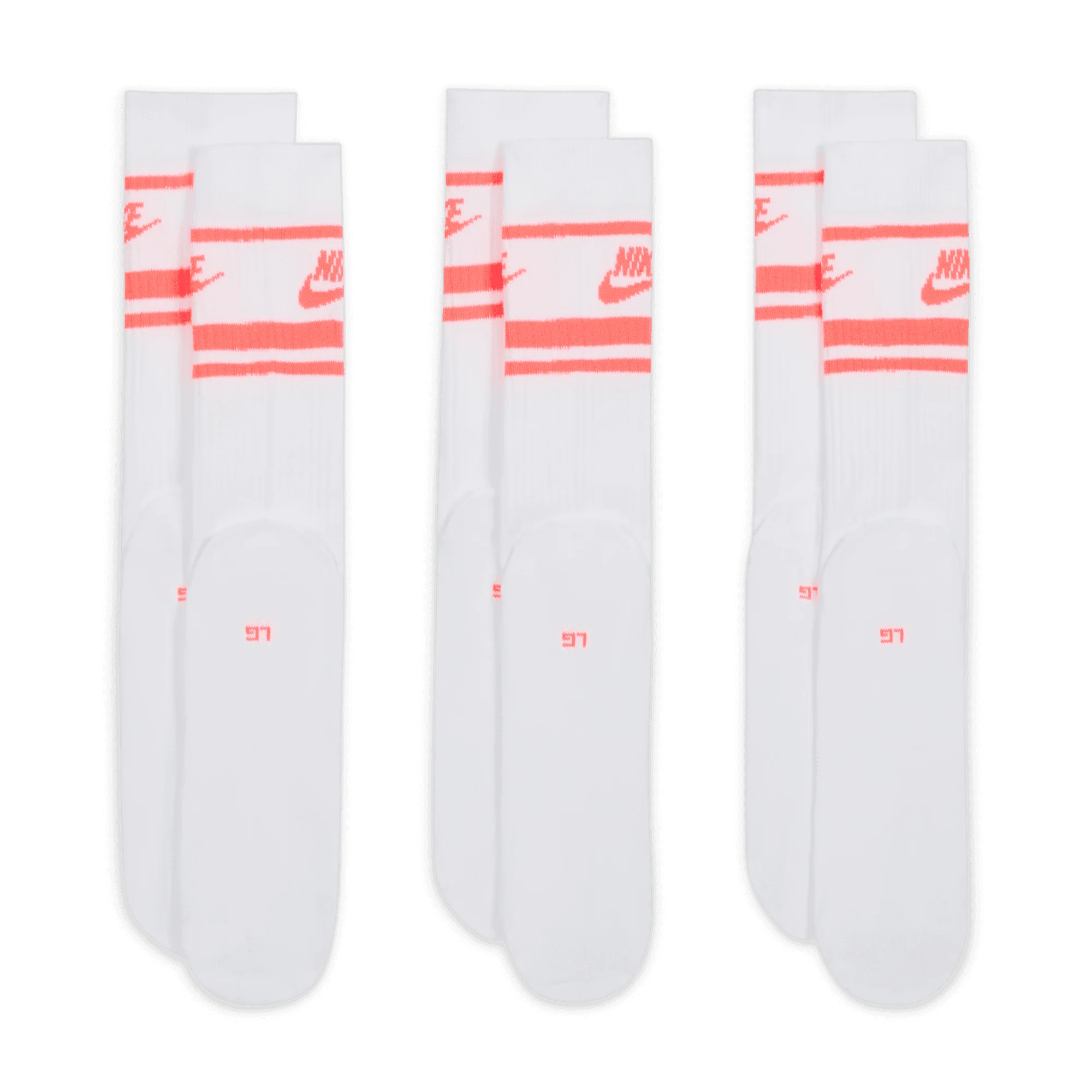 EVERYDAY ESSENTIAL SOCKS (3 PACK) - WHITE / HOT PUNCH - Image 3