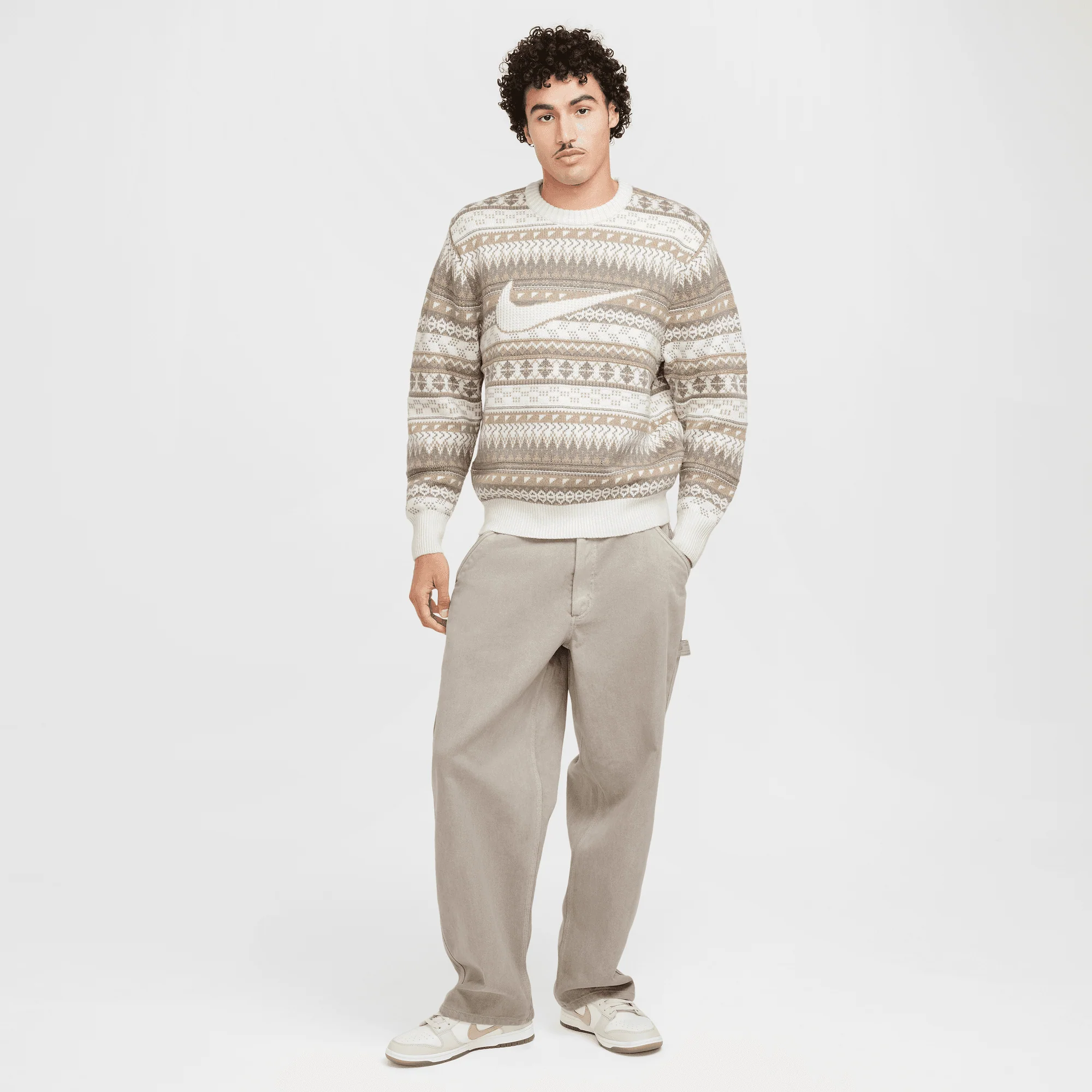 NIKE LIFE FAIR ASLE SWOOSH SWEATER- LIGHT OREWOOD BROWN/ SAIL - Image 2
