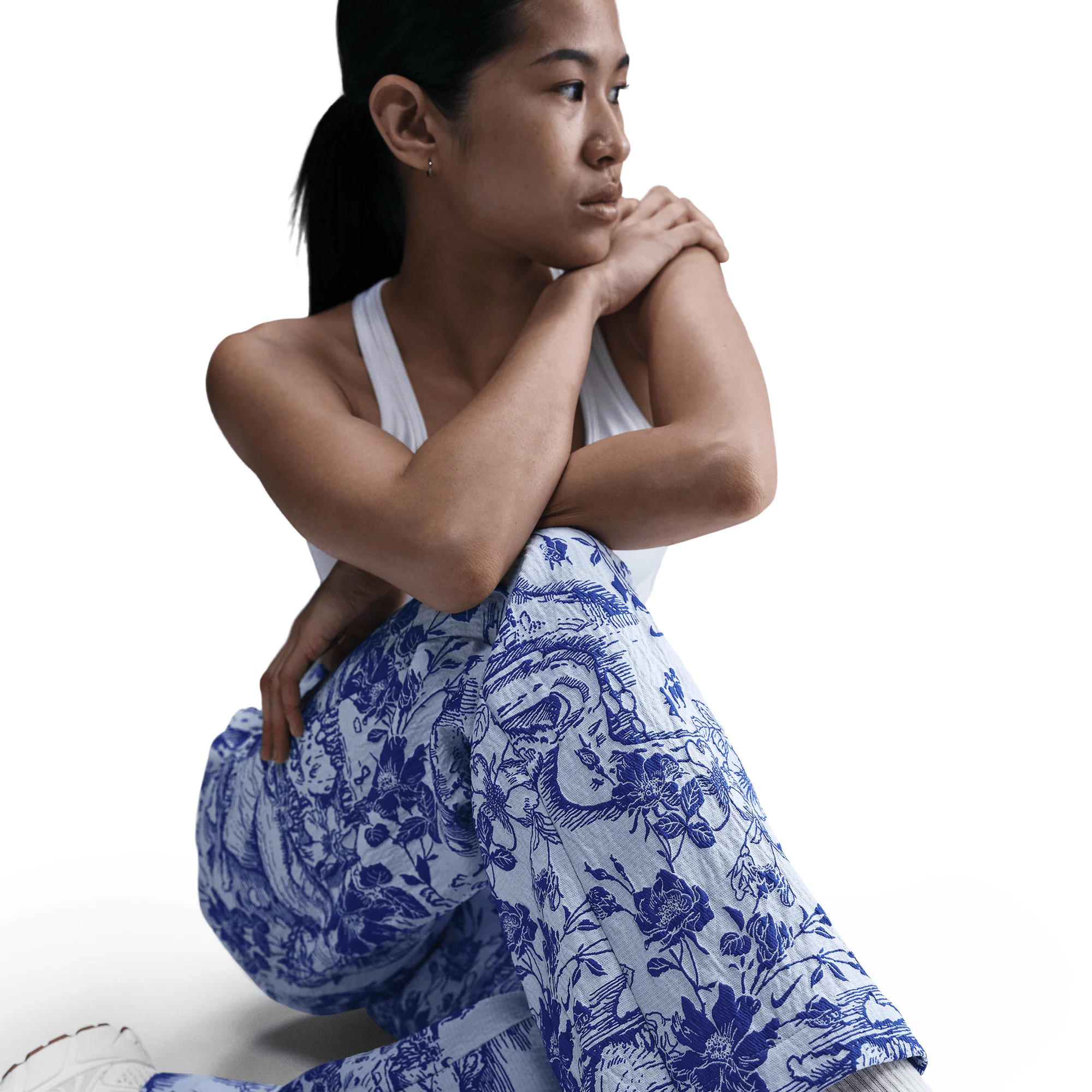 WMNS MID-RISE JACQUARD TRACKSUIT BOTTOMS - WHITE / HYPER ROYAL - Image 5