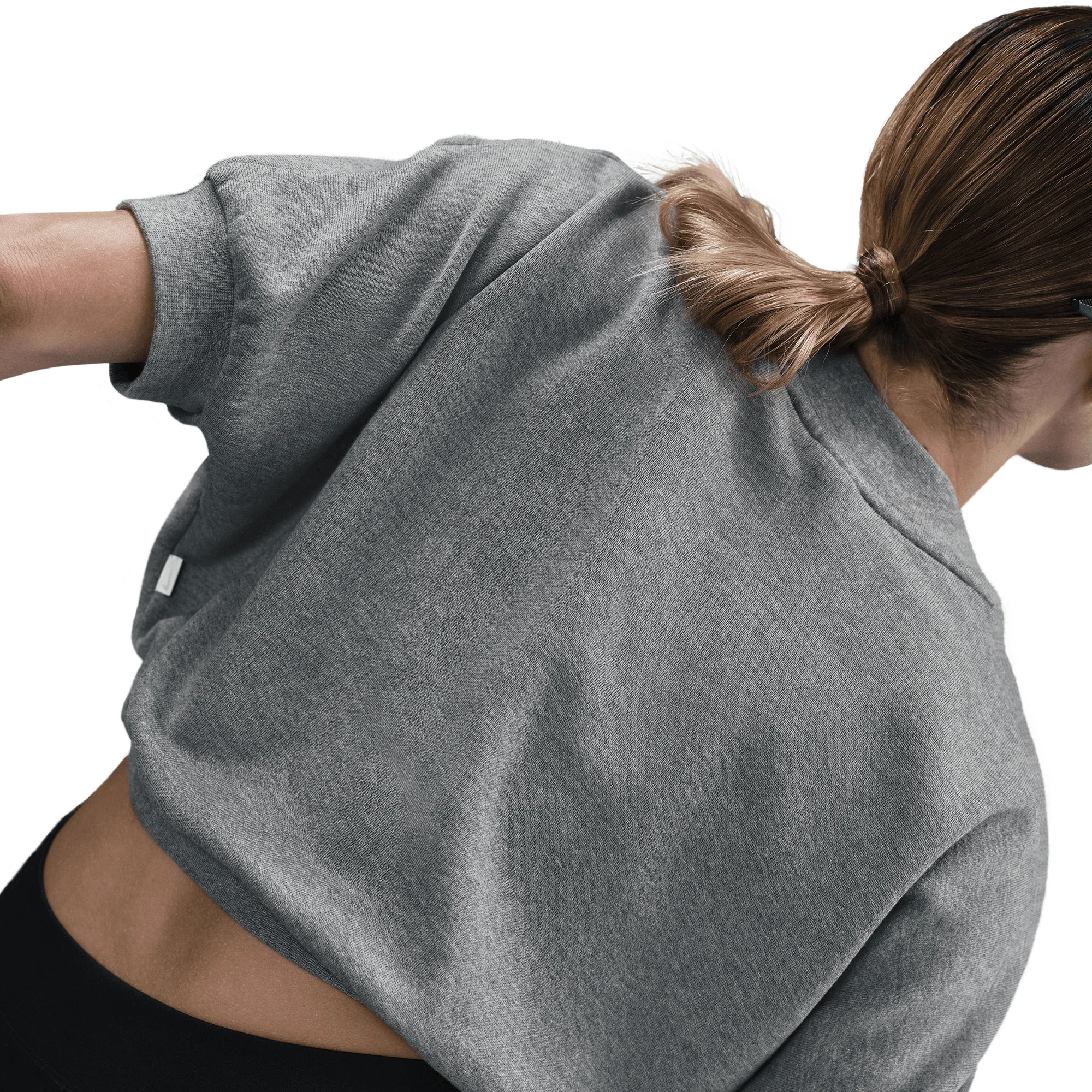 WMNS S/S CROPPED FRENCH TERRY TOP - CARBON HEATHER - Image 2