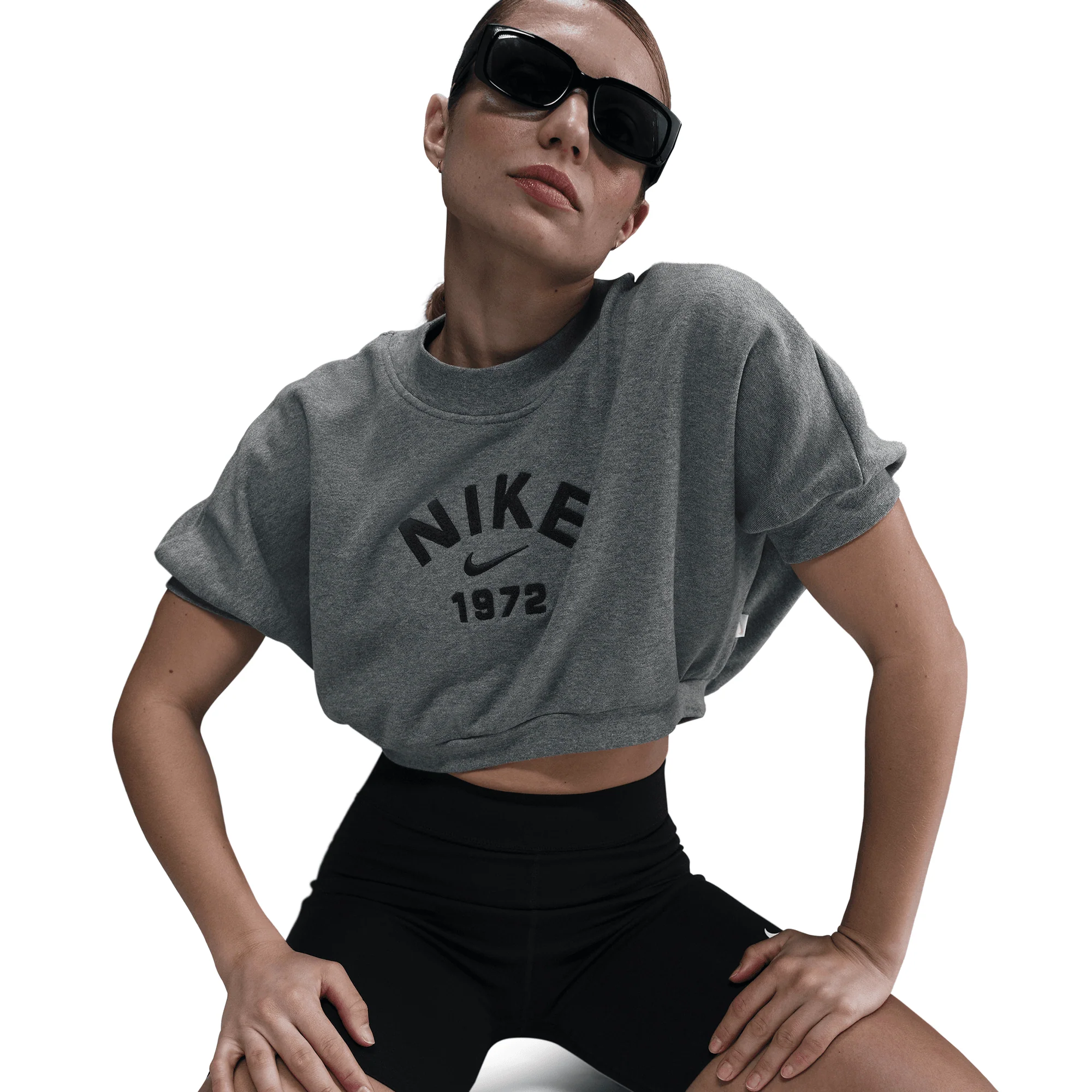 WMNS S/S CROPPED FRENCH TERRY TOP - CARBON HEATHER - Image 3