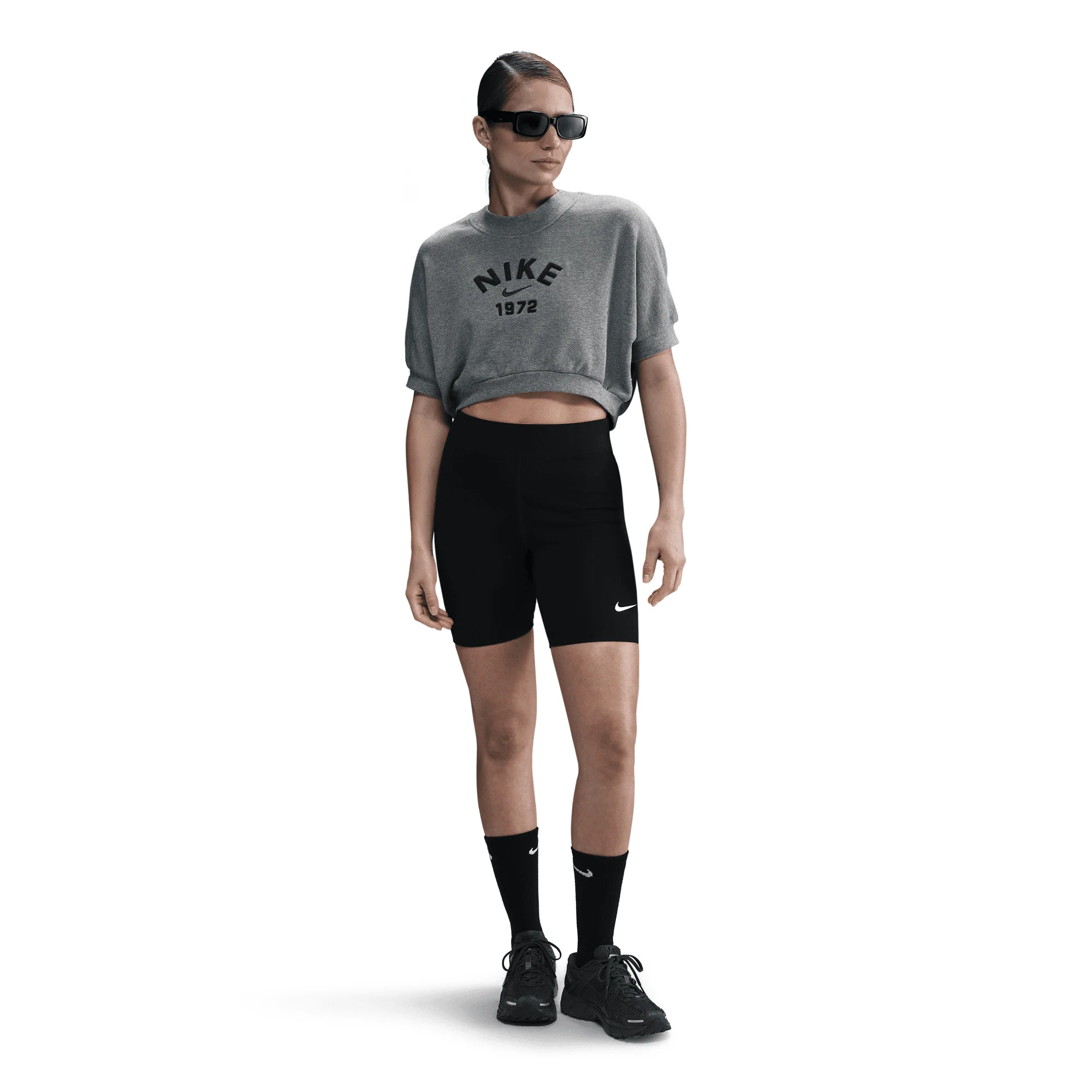 WMNS S/S CROPPED FRENCH TERRY TOP - CARBON HEATHER - Image 4