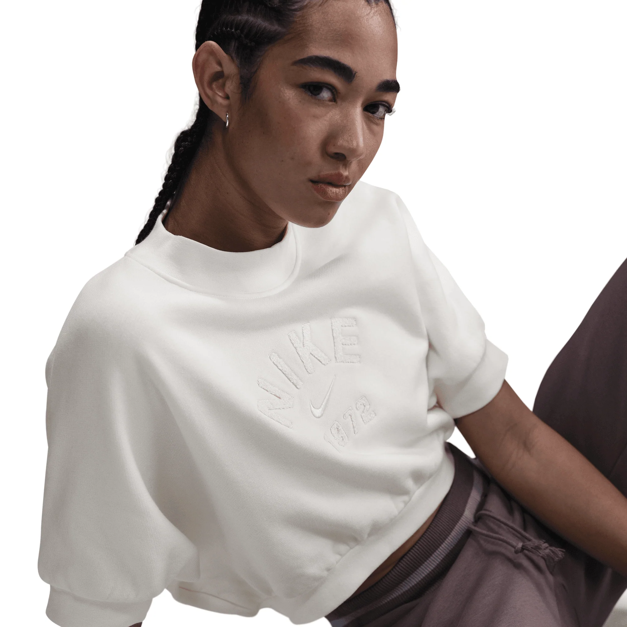 WMNS CREWNECK S/S CROPPED FRENCH TERRY TOP - SAIL - Image 3
