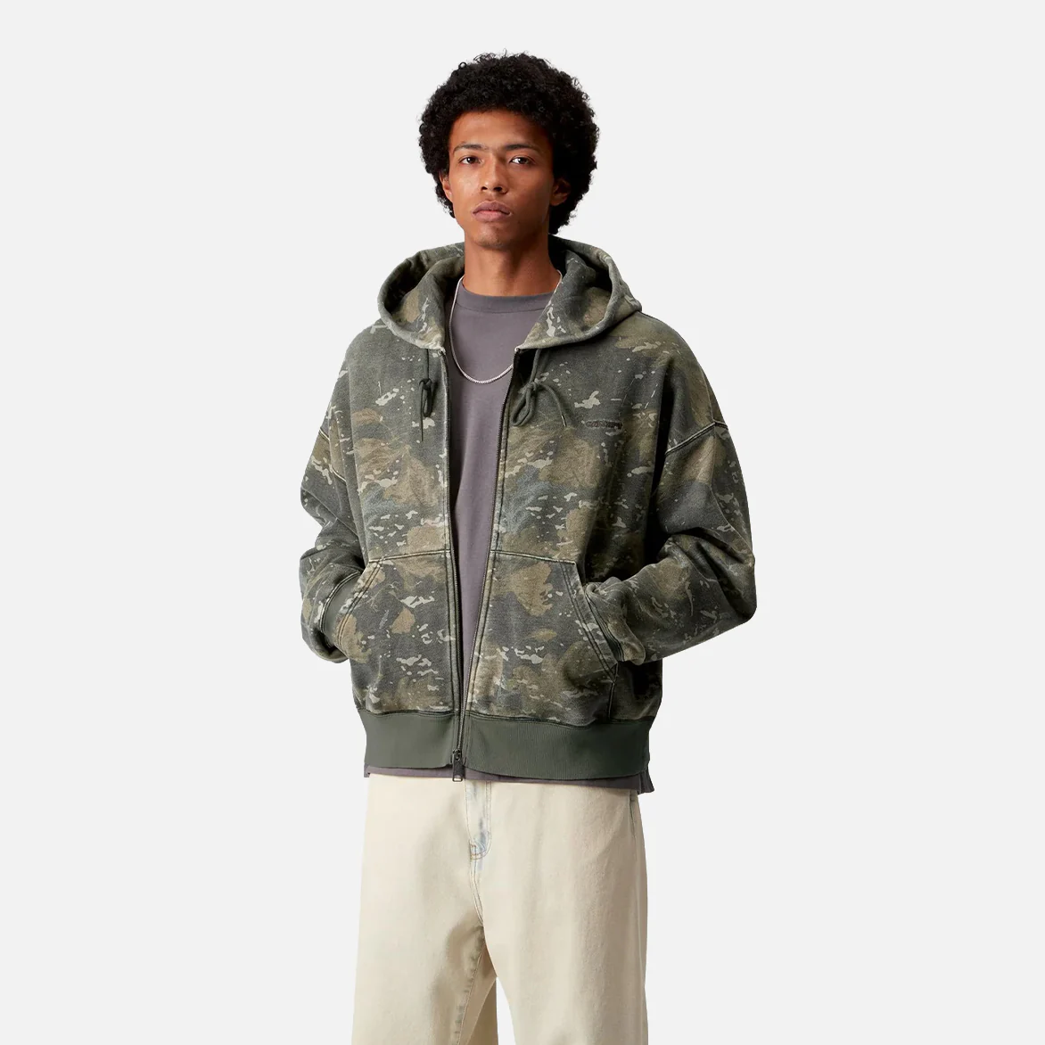 HOODED BENTON SWEAT JACKET - GREEN CAMO COMBI - Image 3