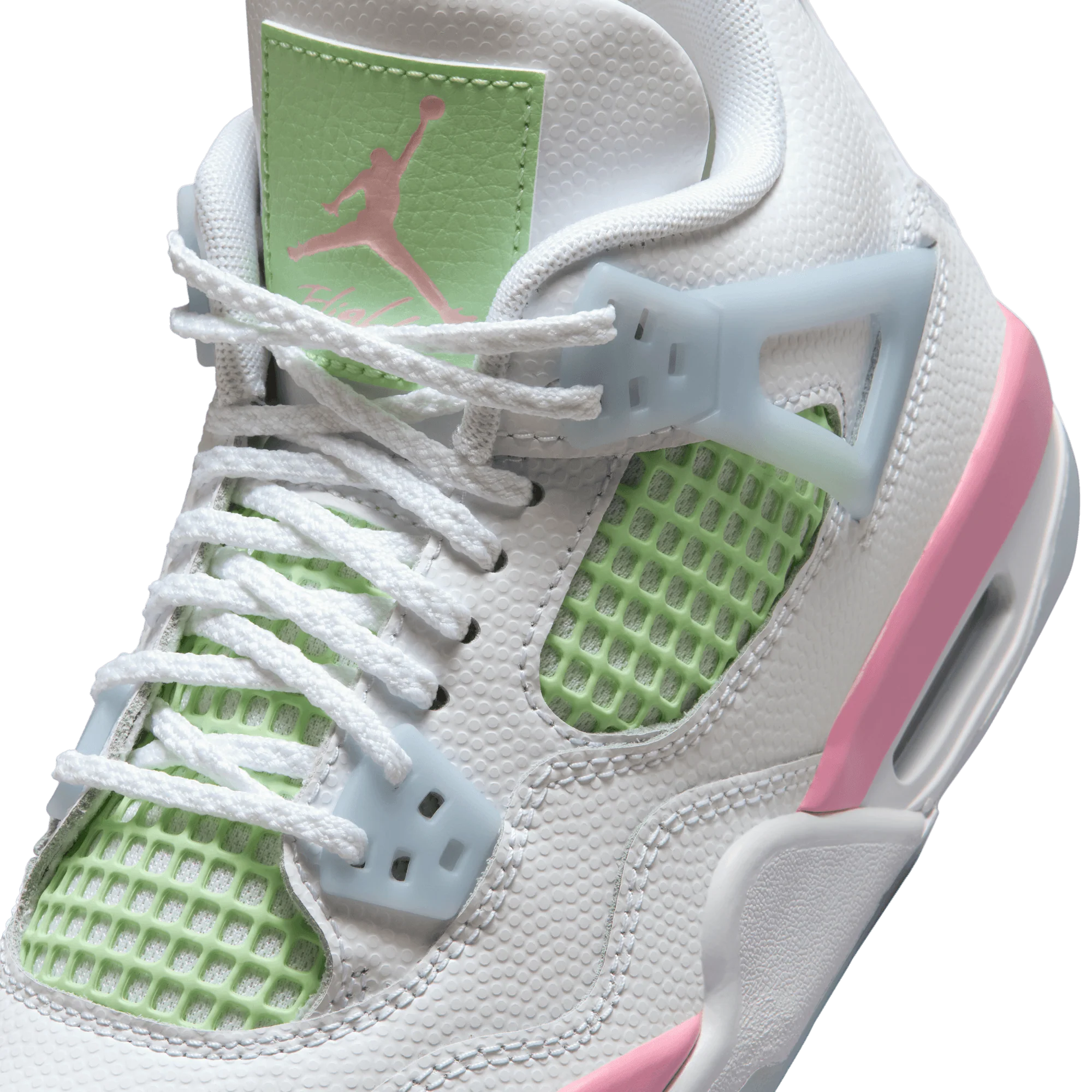 AIR JORDAN 4 RETRO (GS) - WHITE / MEDIUM SOFT PINK / VAPOR GREEN - Image 7