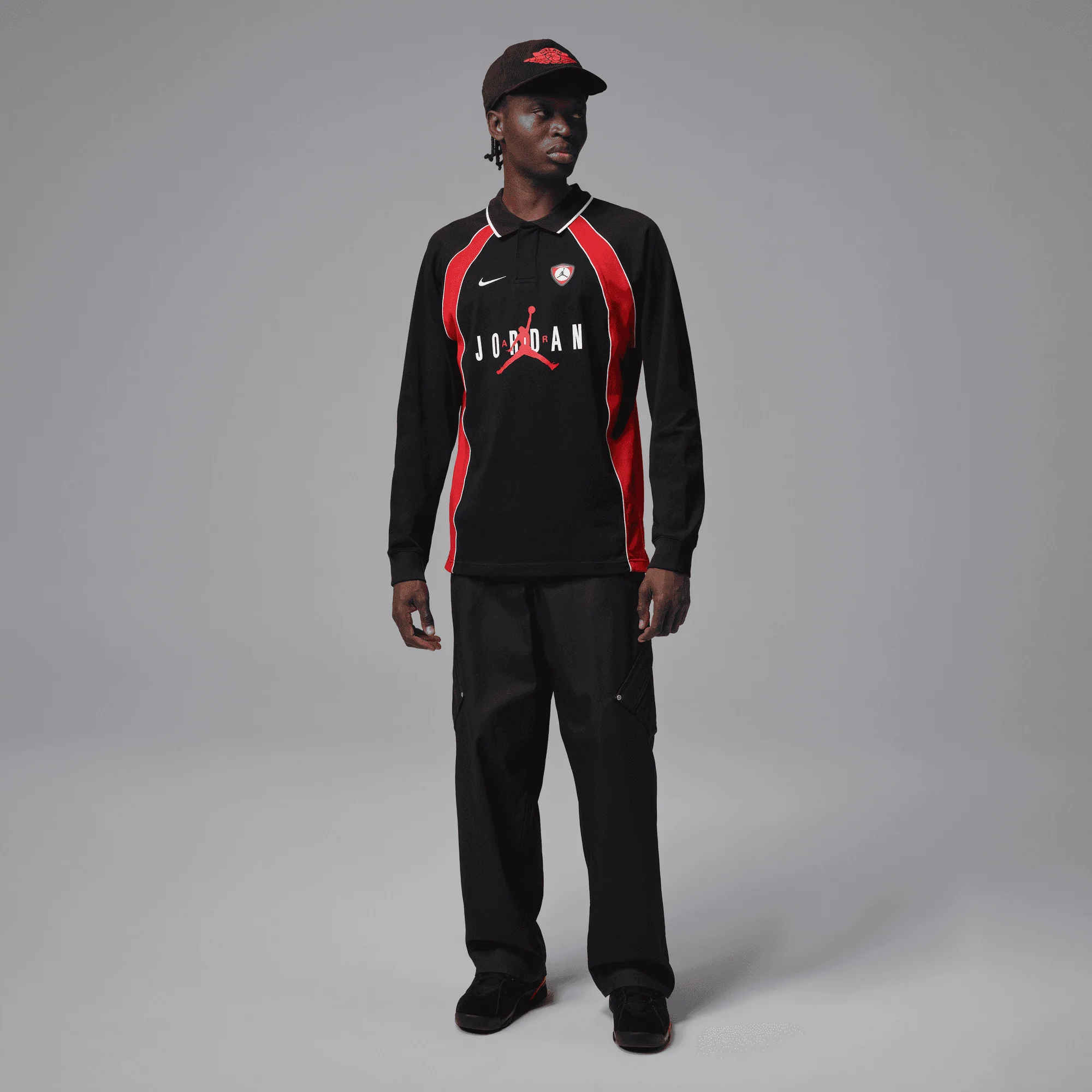 JORDAN FLIGHT CLUB POLO JERSEY - BLACK / UNIVERSITY RED - Image 3