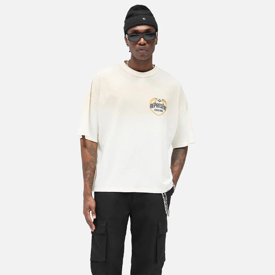 REPRESENT ANGEL BORDER TEE - WASHED ECRU - Image 3