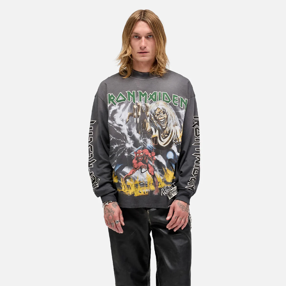 IRON MAIDEN X REPRESENT NUMBER OF THE BEAST L/S - SUNFADE GREY - Image 3