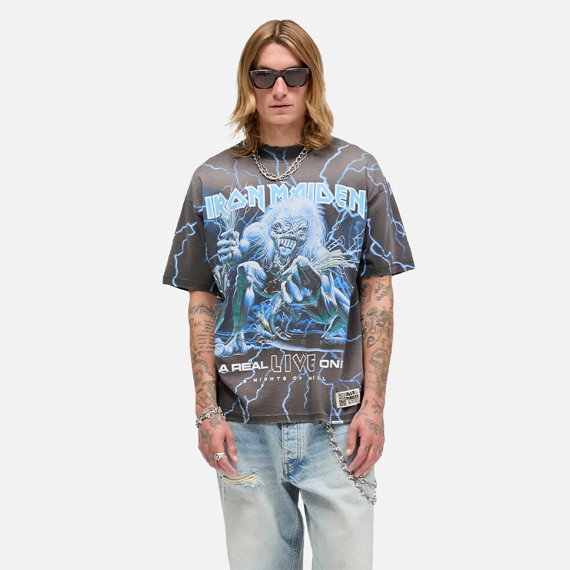 IRON MAIDEN X REPRESENT A REAL LIVE ONE T-SHIRT - SUNFADE GREY - Image 3