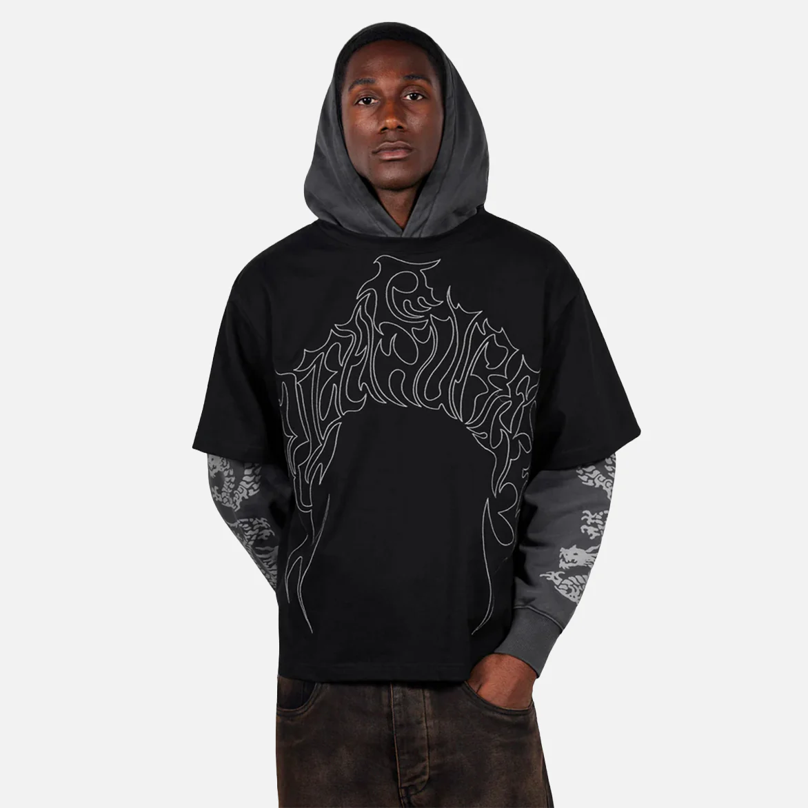 DRAGON LAYERED HOODIE - BLACK - Image 3
