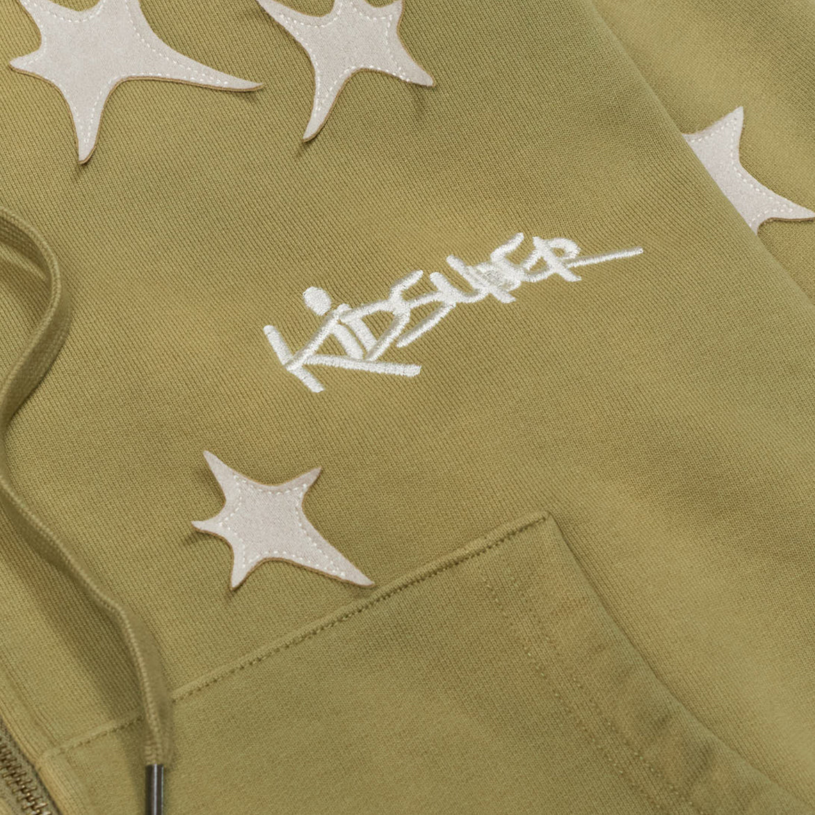 STARS PATCHWORK WASHED HOODIE - GREEN - Image 3
